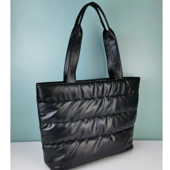 Black Quilted Puffer Tote Bag - Picture 2 of 4